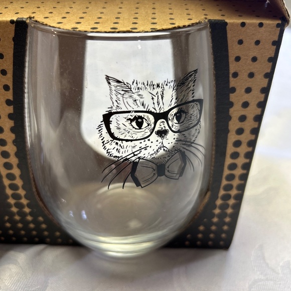 CAT GLASSES. MAD MEN. LOL.   RETRO CATS.  Stemless Clear Glass21oz USA MADE - Picture 3 of 6